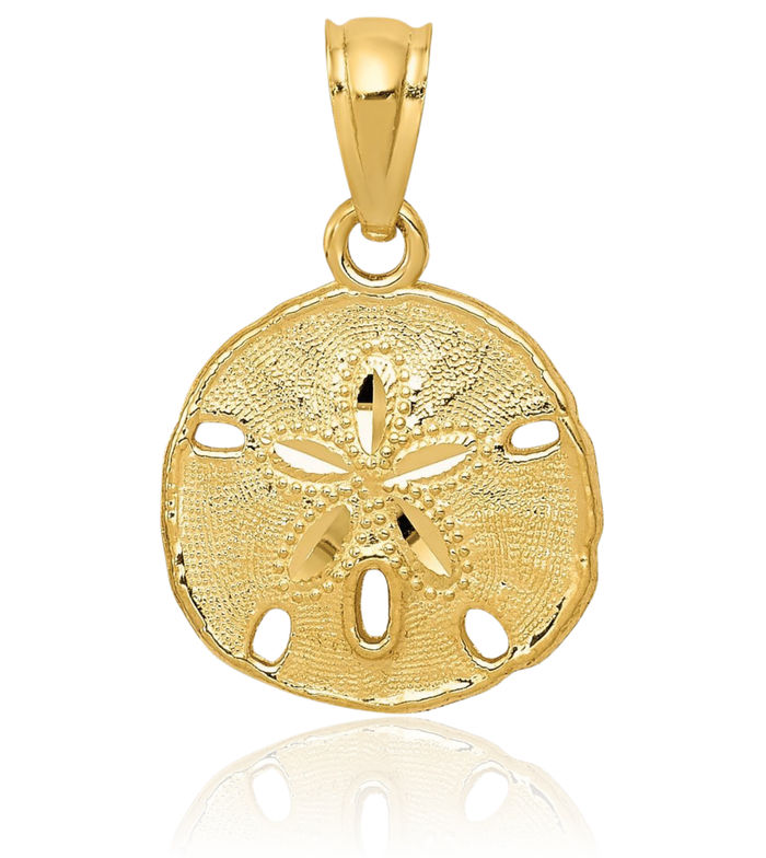 10K Solid Yellow Gold Sand Dollar Sea Star Starfish Necklace Chain Pendant Charm