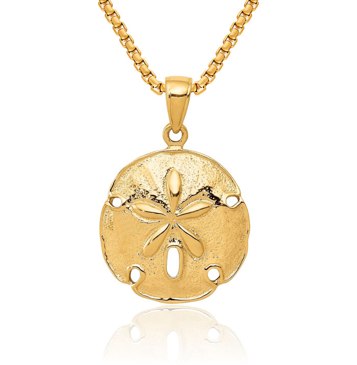 10K Solid Yellow Gold Sand Dollar Sea Star Starfish Necklace Chain Pendant Charm