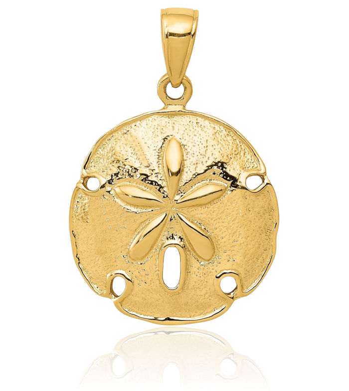 10K Solid Yellow Gold Sand Dollar Sea Star Starfish Necklace Chain Pendant Charm