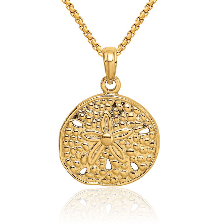 10K Solid Yellow Gold Sand Dollar Sea Star Starfish Necklace Chain Pendant Charm