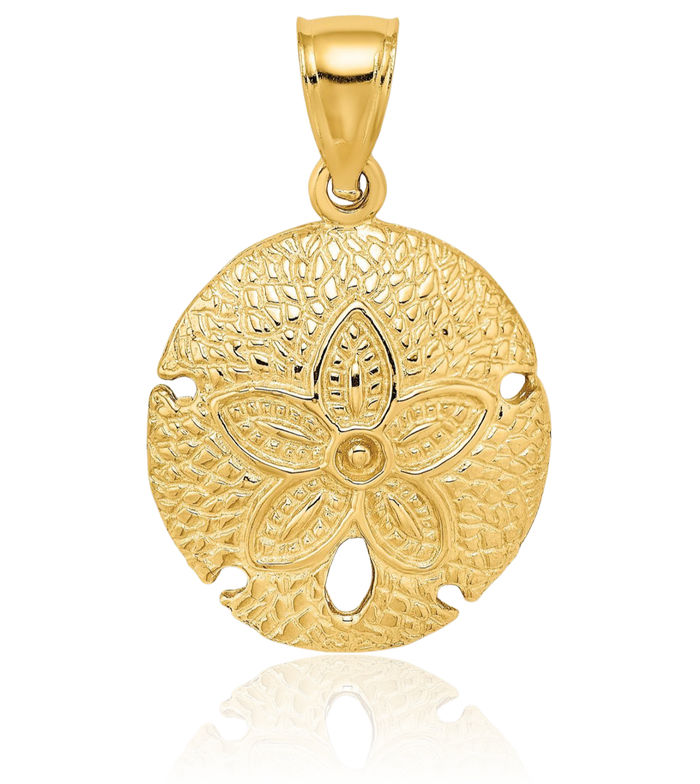 10K Solid Yellow Gold Sand Dollar Sea Star Starfish Necklace Chain Pendant Charm
