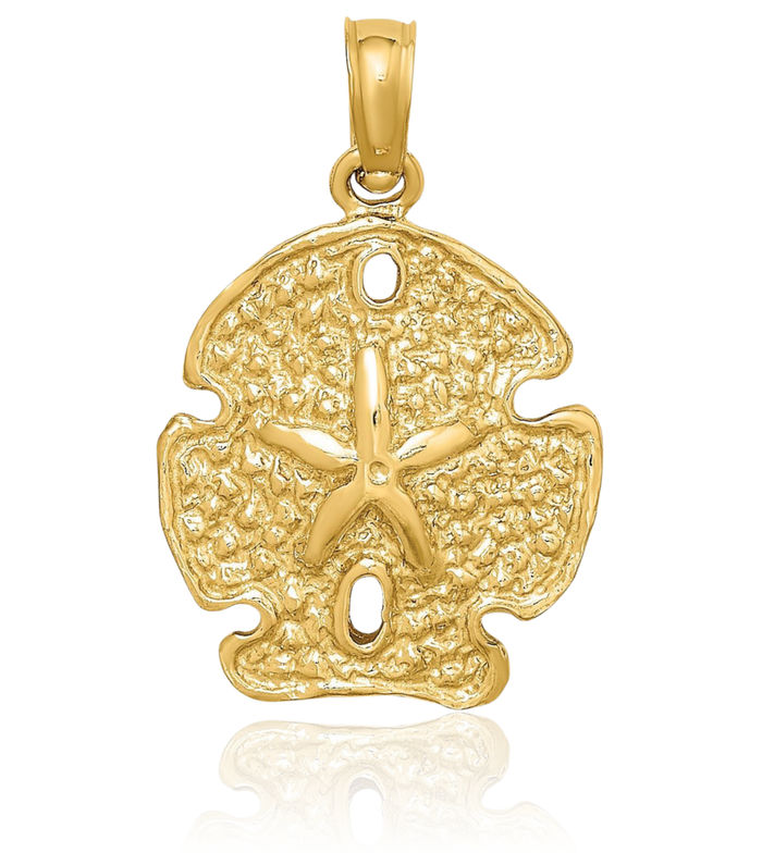 10K Solid Yellow Gold Sand Dollar Sea Star Starfish Necklace Chain Pendant Charm