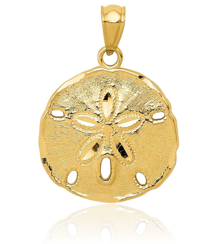 10K Solid Yellow Gold Sand Dollar Sea Star Starfish Necklace Chain Pendant Charm