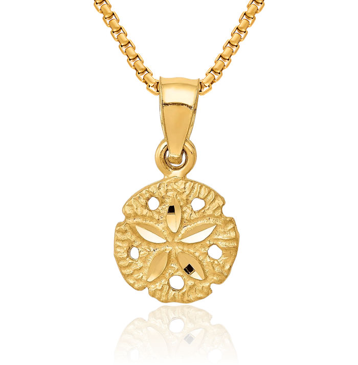 10K Solid Yellow Gold Sand Dollar Sea Star Starfish Necklace Chain Pendant Charm