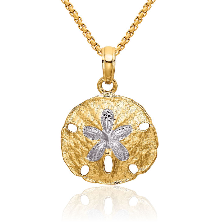 10K Solid Yellow Gold Sand Dollar Sea Star Starfish Necklace Chain Pendant Charm