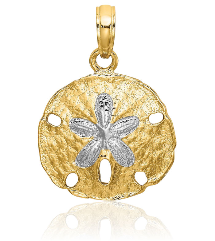 10K Solid Yellow Gold Sand Dollar Sea Star Starfish Necklace Chain Pendant Charm