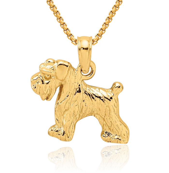 10K Solid Yellow Gold Schnauzer Dog Necklace Chain Pendant Charm