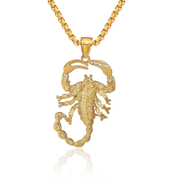 10K Solid Yellow Gold Scorpion Necklace Chain Pendant Charm
