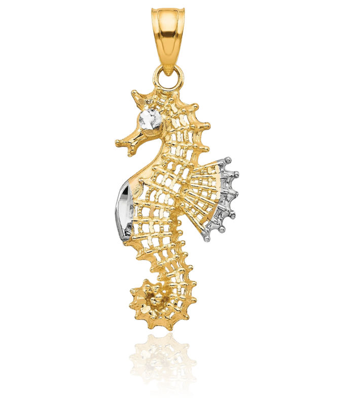 10K Solid Yellow Gold Seahorse Necklace Chain Pendant Charm