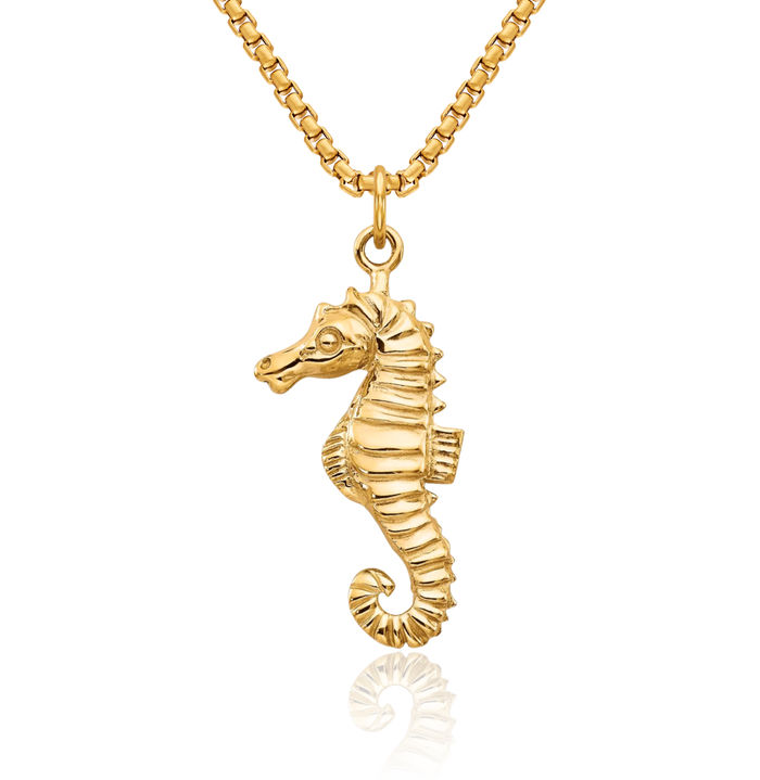 10K Solid Yellow Gold Seahorse Necklace Chain Pendant Charm