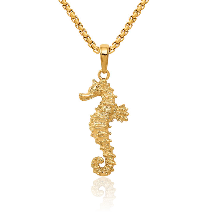 10K Solid Yellow Gold Seahorse Necklace Chain Pendant Charm