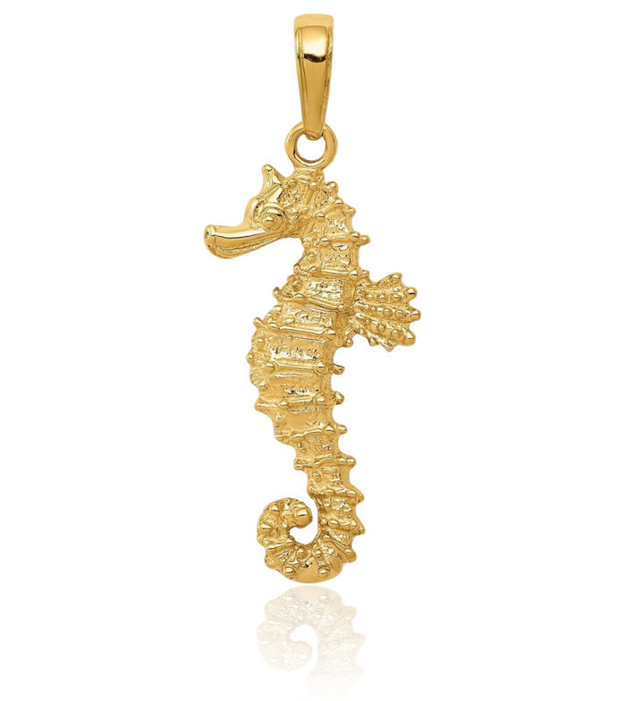 10K Solid Yellow Gold Seahorse Necklace Chain Pendant Charm