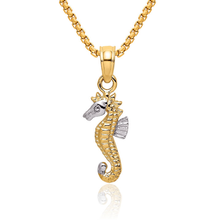 10K Solid Yellow Gold Seahorse Necklace Chain Pendant Charm