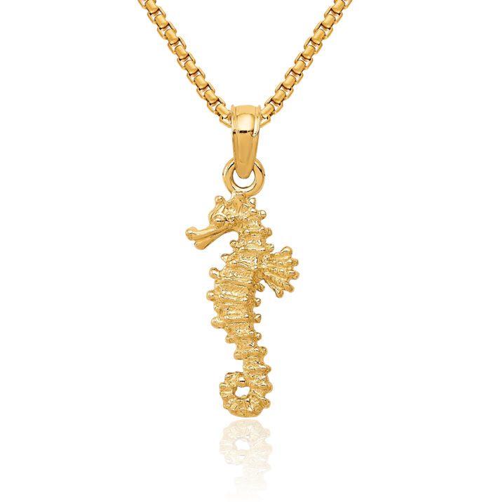 10K Solid Yellow Gold Seahorse Necklace Chain Pendant Charm