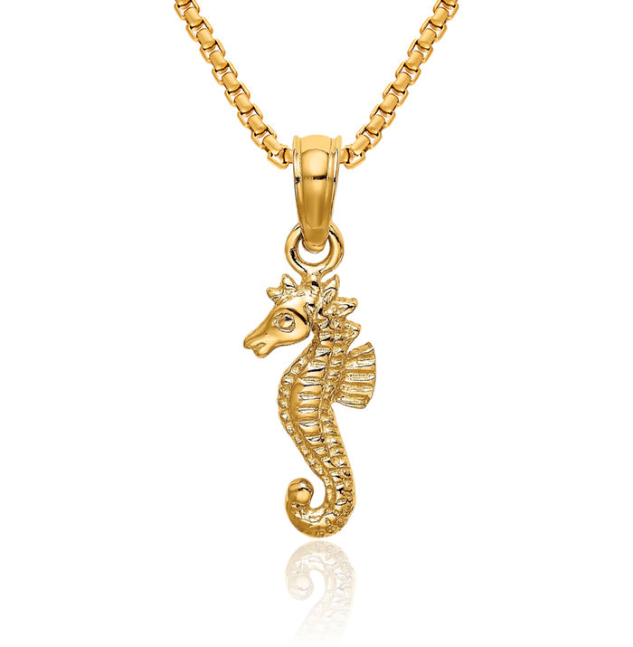 10K Solid Yellow Gold Seahorse Necklace Chain Pendant Charm