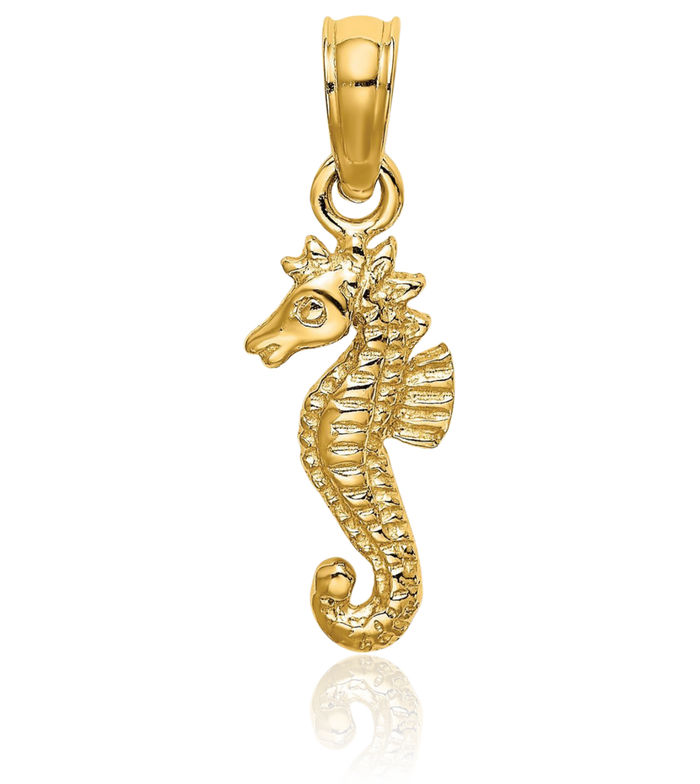 10K Solid Yellow Gold Seahorse Necklace Chain Pendant Charm