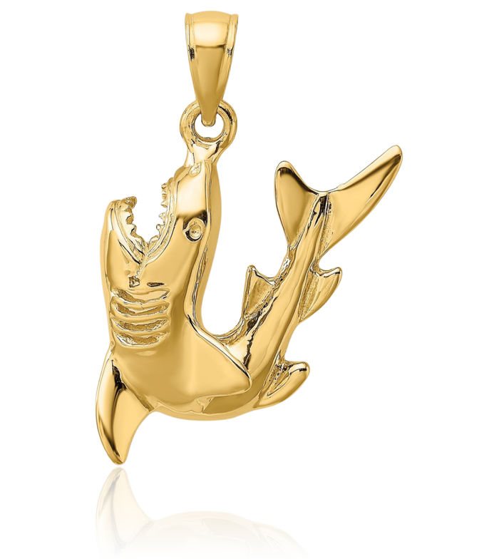 10K Solid Yellow Gold Shark Necklace Chain Pendant Charm