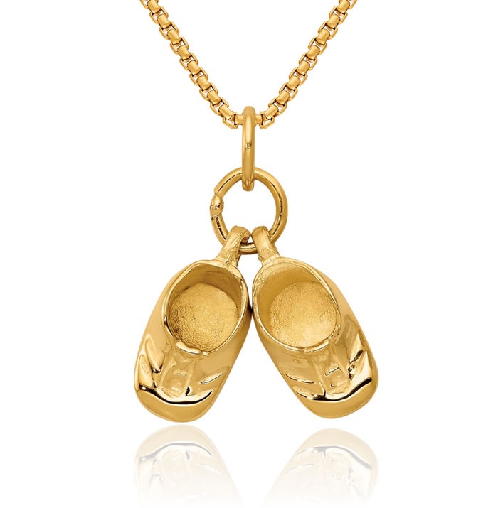 10K Solid Yellow Gold Shoes Necklace Chain Pendant Charm