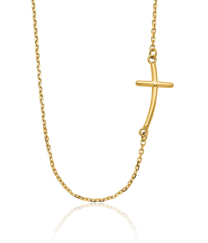 10K Solid Yellow Gold Sideways Holy Cross Chain Necklace