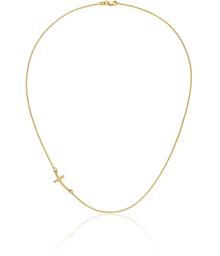 10K Solid Yellow Gold Sideways Holy Cross Chain Necklace
