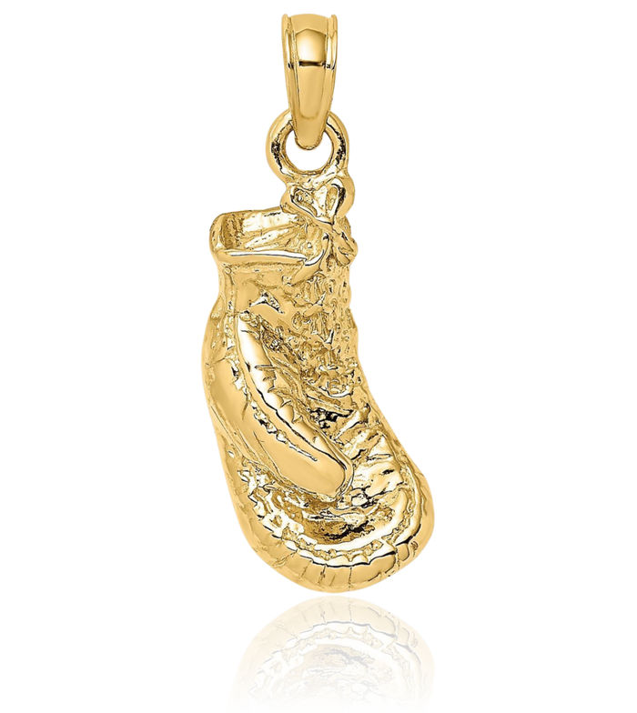 10K Solid Yellow Gold Single Boxing Glove Necklace Karate Charm Sports Pendant