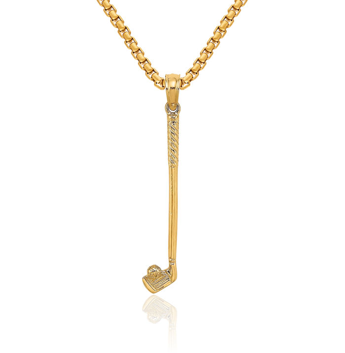 10K Solid Yellow Gold Single Golf Club Ball Necklace Charm Sports Pendant