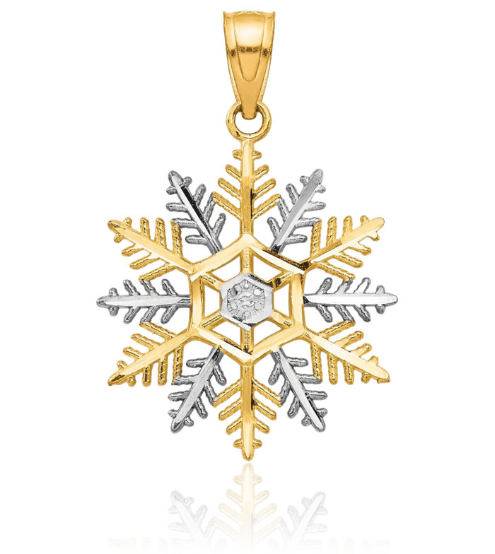 10K Solid Yellow Gold Snowflake Necklace Chain Pendant Charm