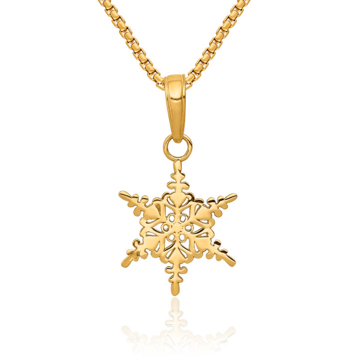 10K Solid Yellow Gold Snowflake Necklace Chain Pendant Charm