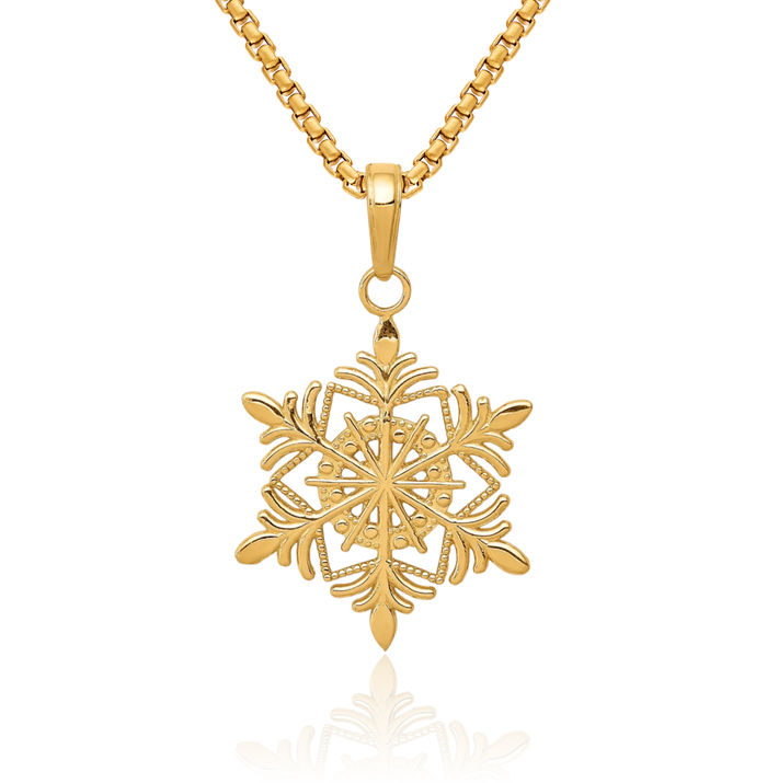 10K Solid Yellow Gold Snowflake Necklace Chain Pendant Charm