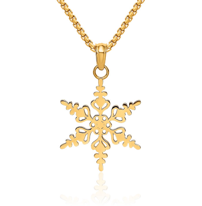 10K Solid Yellow Gold Snowflake Necklace Chain Pendant Charm