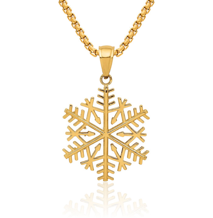 10K Solid Yellow Gold Snowflake Necklace Chain Pendant Charm