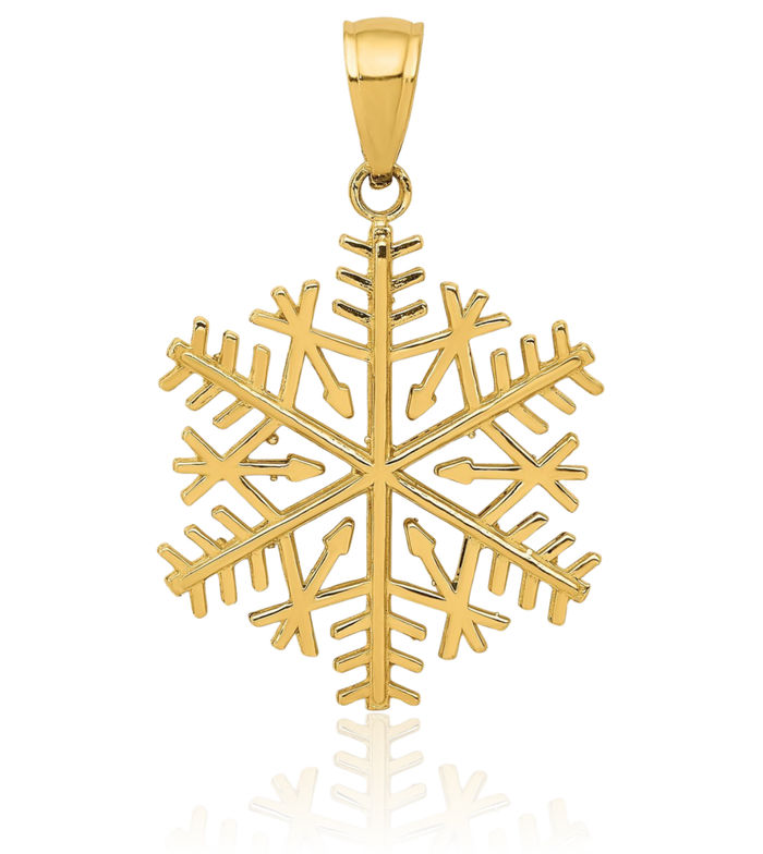 10K Solid Yellow Gold Snowflake Necklace Chain Pendant Charm