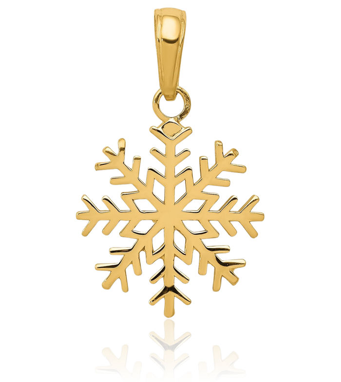 10K Solid Yellow Gold Snowflake Necklace Chain Pendant Charm