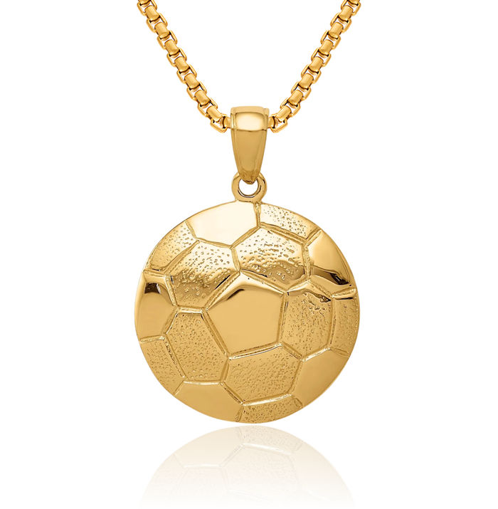 10K Solid Yellow Gold Soccer Ball Necklace Charm Sports Pendant