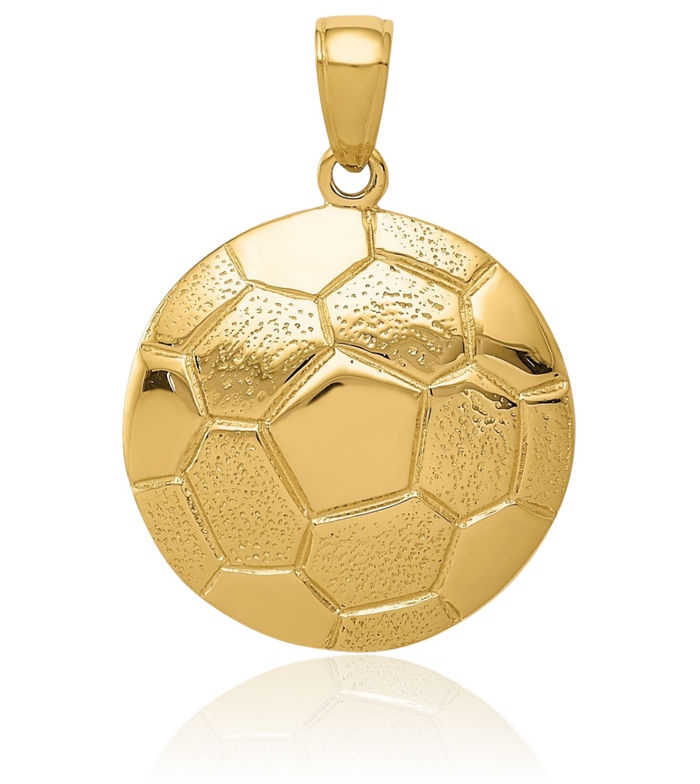 10K Solid Yellow Gold Soccer Ball Necklace Charm Sports Pendant