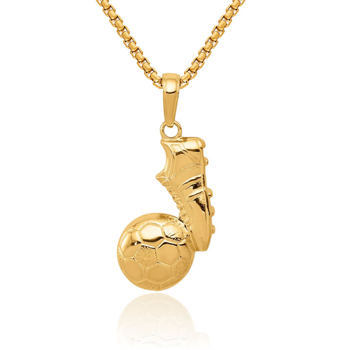 10K Solid Yellow Gold Soccer Ball Shoe Necklace Charm Sports Pendant