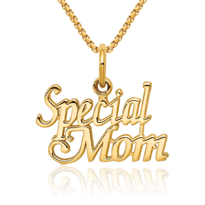 10K Solid Yellow Gold Special Mom Necklace Mama Charm Mother Pendant