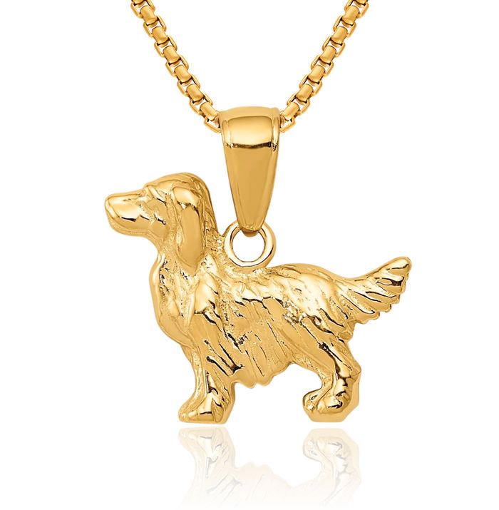 10K Solid Yellow Gold Springer Spaniel Dog Necklace Chain Pendant Charm