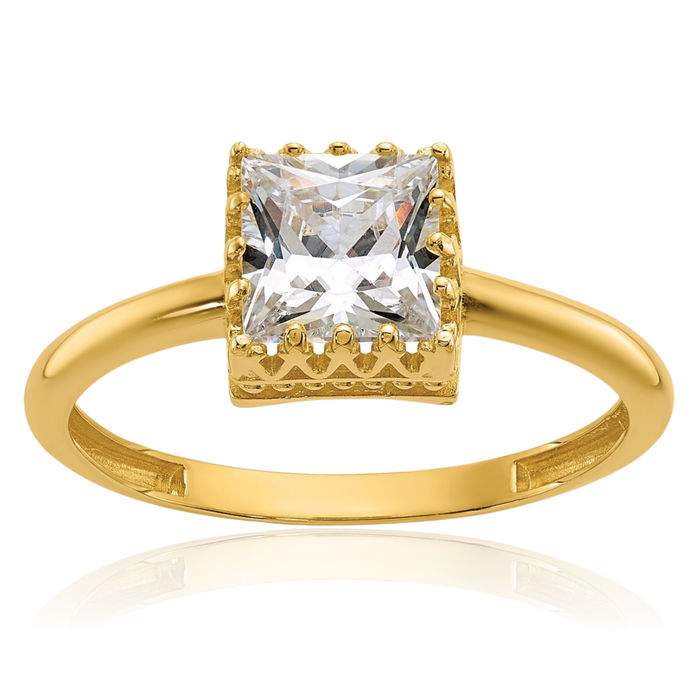 10K Solid Yellow Gold Square Cubic Zirconia CZ Engagement Ring