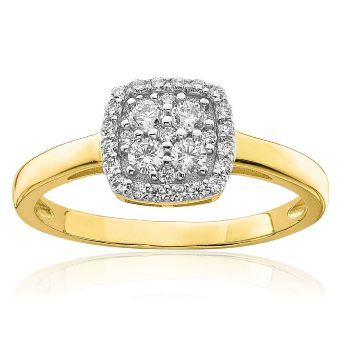 10K Solid Yellow Gold Square Cubic Zirconia CZ Promise Ring