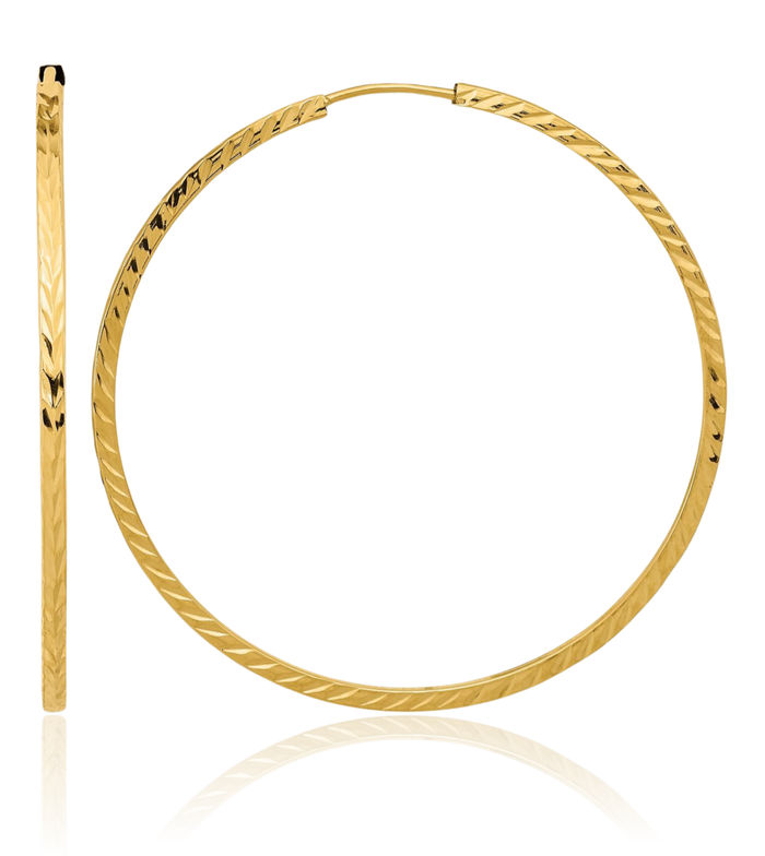 10K Solid Yellow Gold Square Tube Endless Round Large Hoop Earrings