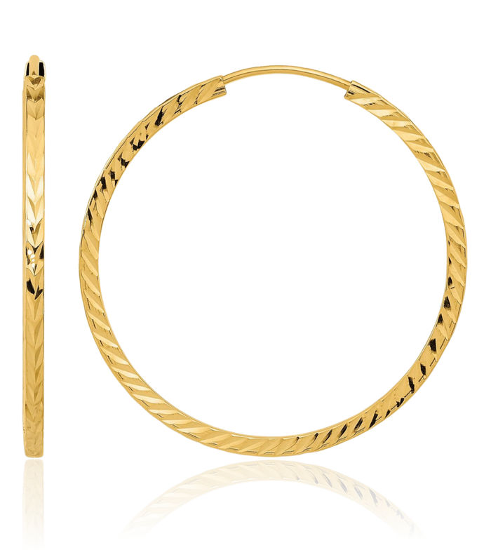 10K Solid Yellow Gold Square Tube Endless Round Medium Hoop Earrings