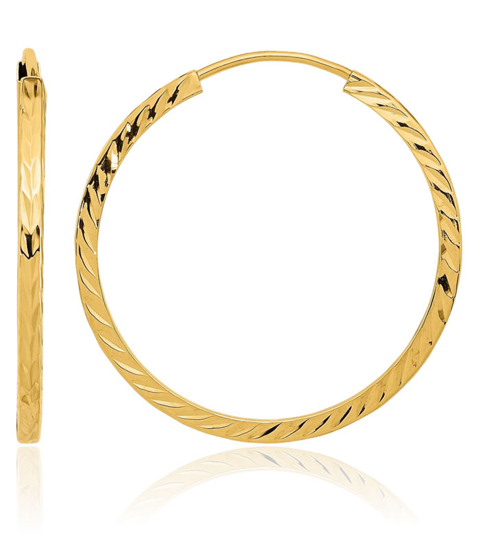 10K Solid Yellow Gold Square Tube Endless Round Medium Hoop Earrings