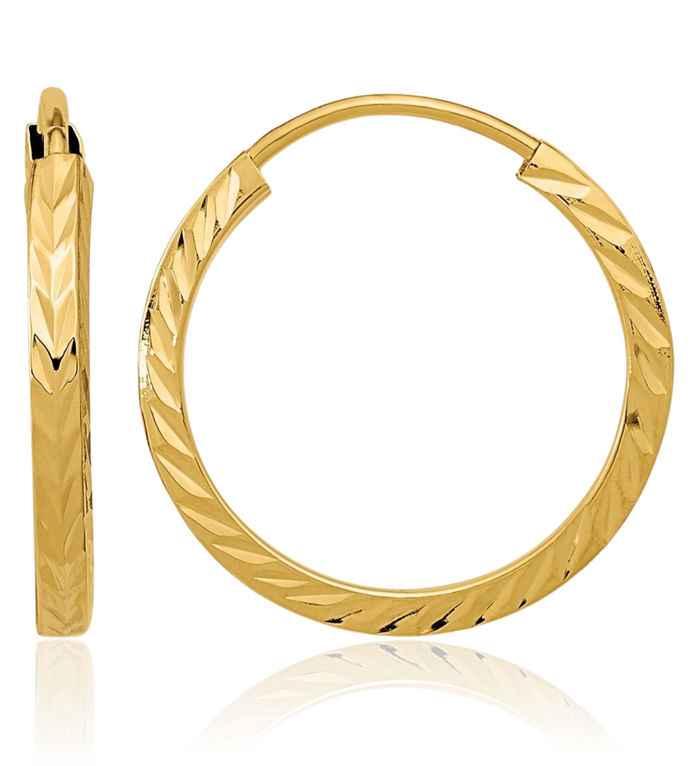 10K Solid Yellow Gold Square Tube Endless Round Small Hoop Earrings