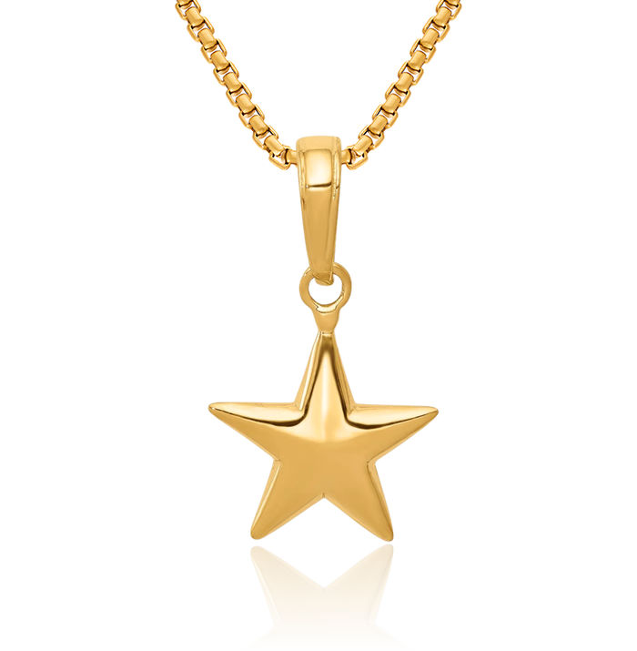 10K Solid Yellow Gold Star Necklace Chain Pendant Charm