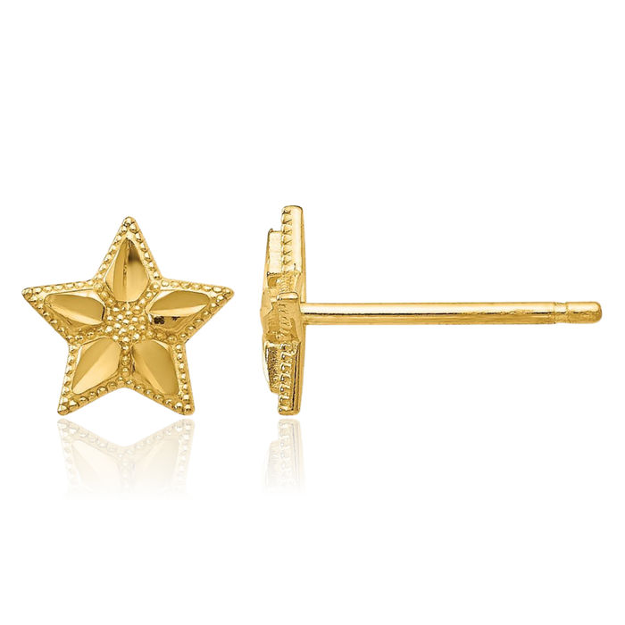 10K Solid Yellow Gold Star Stud Earrings