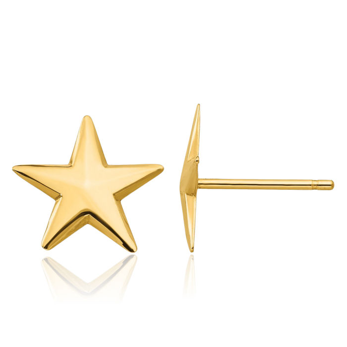 10K Solid Yellow Gold Nautical Star Stud Earrings