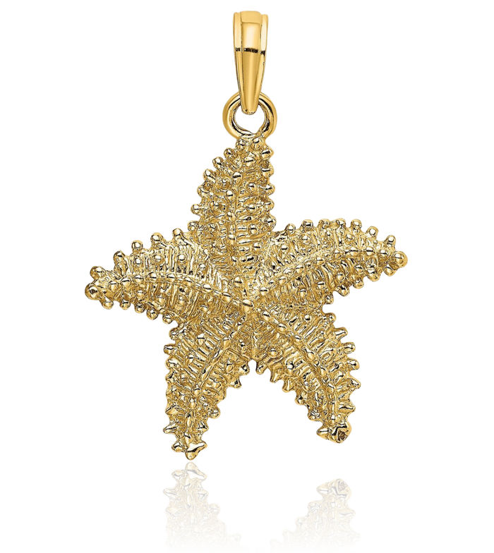 10K Solid Yellow Gold Starfish Beaded Necklace Chain Pendant Charm