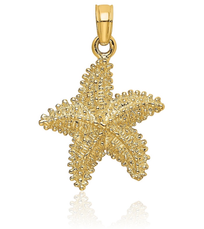 10K Solid Yellow Gold Starfish Beaded Necklace Chain Pendant Charm