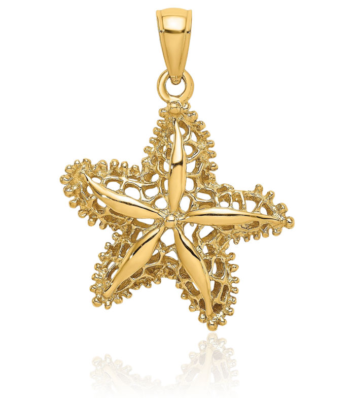 10K Solid Yellow Gold Starfish Antique Filigree Necklace Chain Pendant Charm